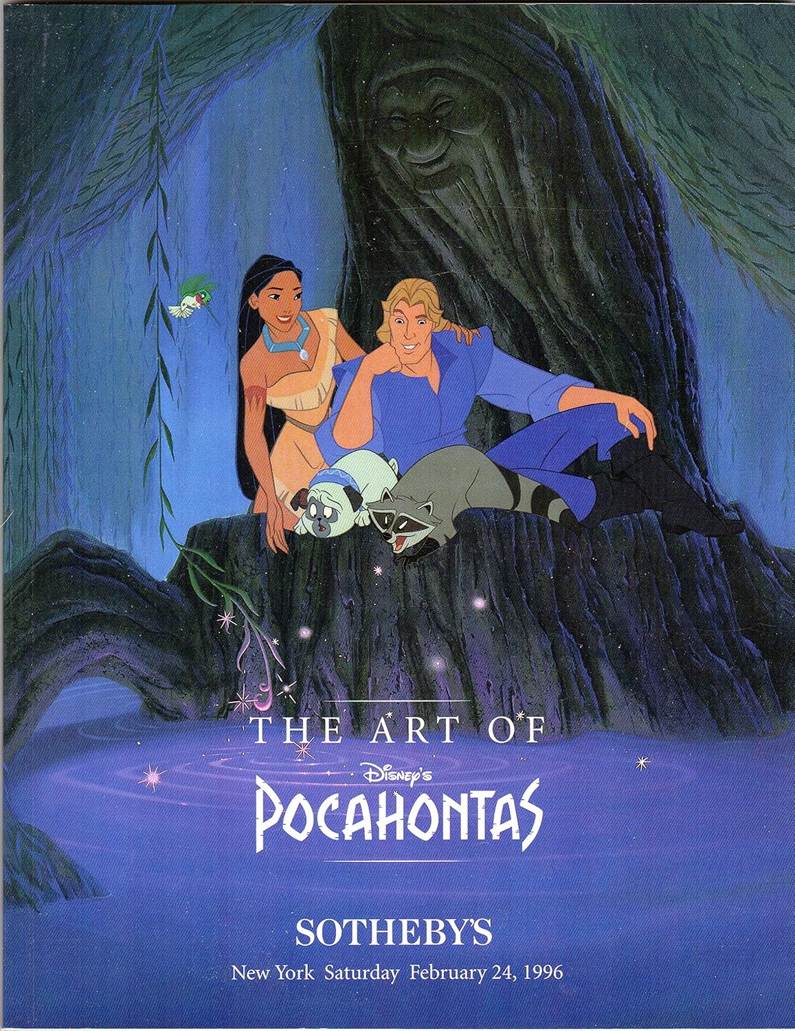 Pocahontas Walt Disney 1995 Hand-Painted Production-Used Animation Background and Presentation Cel of Ratcliffe from Sothebys Original Sale