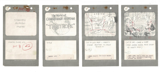 Commander McBragg From Underdog Set of FOUR Hand-drawn Production Storyboards drawn by Joe Harris at Total TV 1966 1st FOUR!