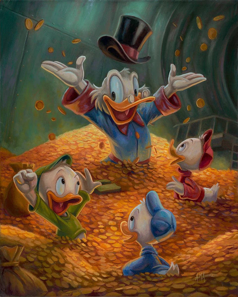 Ducktales Walt Disney Fine Art Angel Alvarez Signed Limited Edition of 95 Print on Canvas Uncle Scrooge's Greatest Treasure