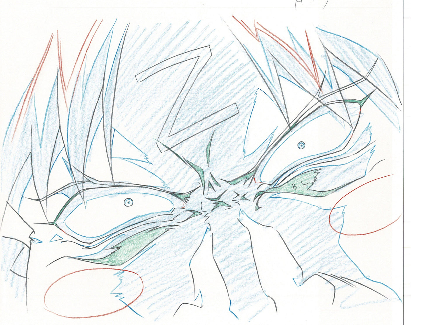 Excel Saga Anime Lot of 2 Production Animation Cel Drawings 2000 AE-53