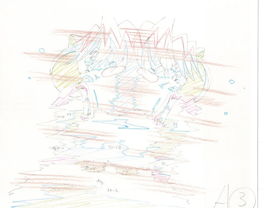 Excel Saga Anime Lot of 2 Production Animation Cel Drawings 2000 BE-11