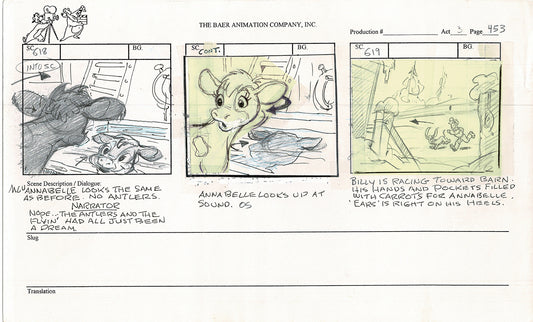 Annabelle's Wish Christmas Cartoon Animation Production Storyboard Cow from FOX 1997 A-004