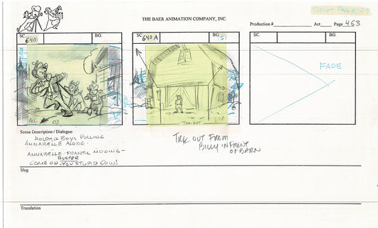 Annabelle's Wish Christmas Cartoon Animation Production Storyboard Cow from FOX 1997 A-014