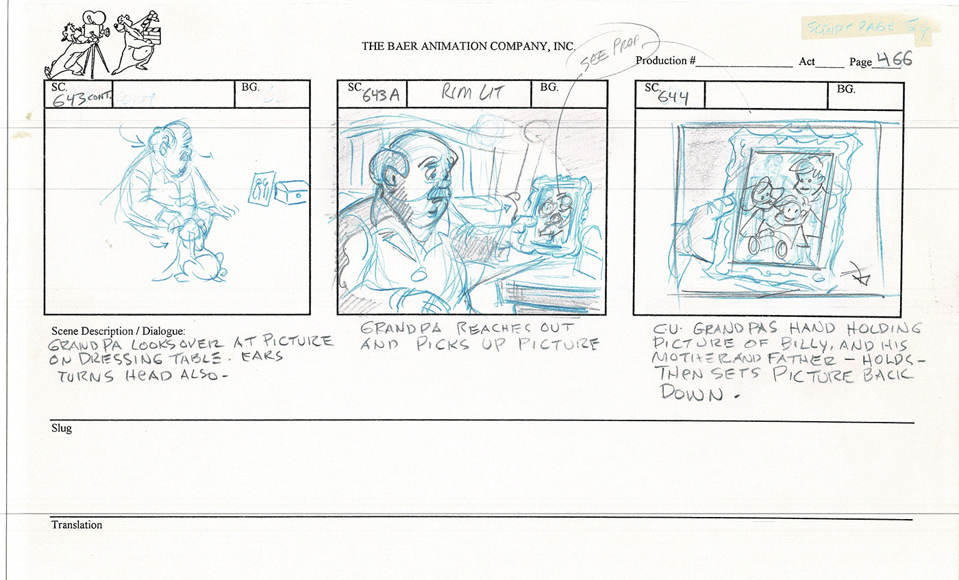 Annabelle's Wish Christmas Cartoon Animation Production Storyboard Cow from FOX 1997 A-017
