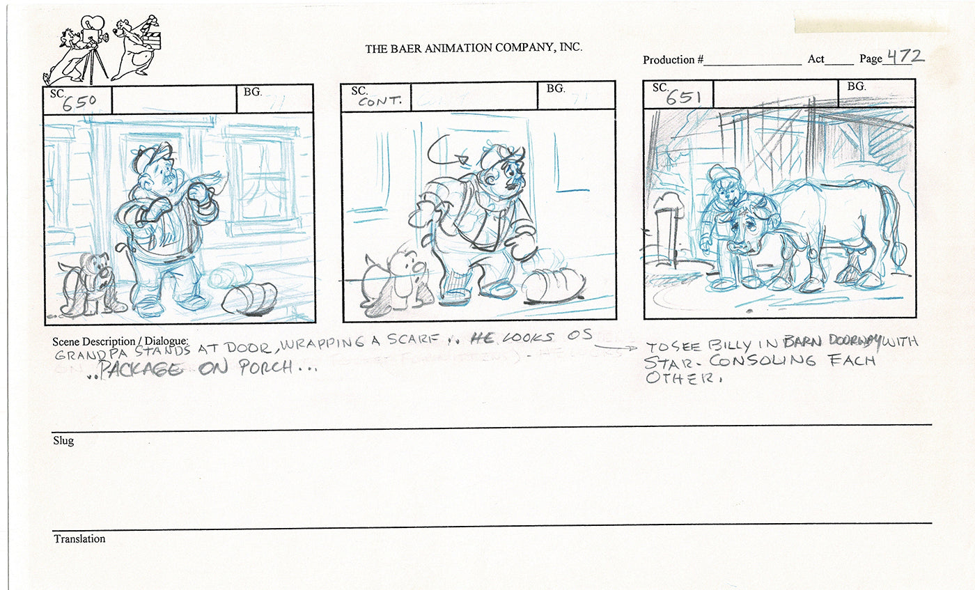 Annabelle's Wish Christmas Cartoon Animation Production Storyboard Cow from FOX 1997 A-023