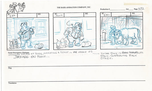 Annabelle's Wish Christmas Cartoon Animation Production Storyboard Cow from FOX 1997 A-023