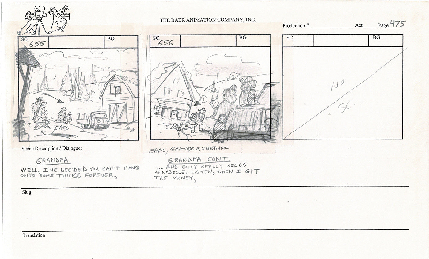 Annabelle's Wish Christmas Cartoon Animation Production Storyboard Cow from FOX 1997 A-026