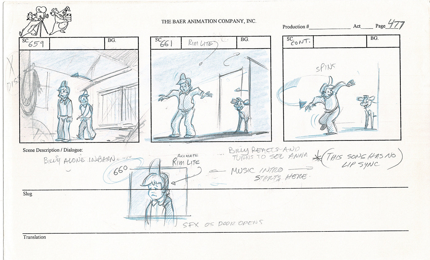 Annabelle's Wish Christmas Cartoon Animation Production Storyboard Cow from FOX 1997 A-028