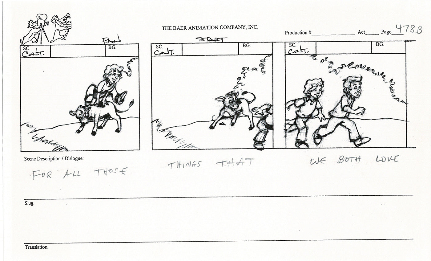 Annabelle's Wish Christmas Cartoon Animation Production Storyboard Cow from FOX 1997 A-031