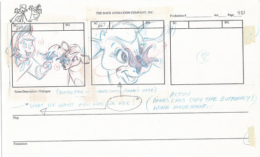 Annabelle's Wish Christmas Cartoon Animation Production Storyboard Cow from FOX 1997 A-036