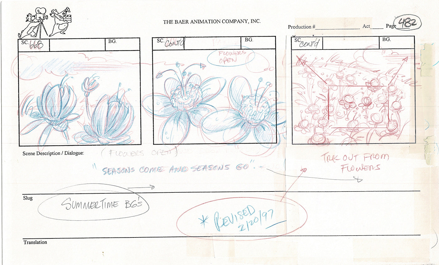 Annabelle's Wish Christmas Cartoon Animation Production Storyboard Cow from FOX 1997 A-037