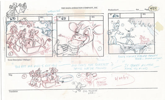 Annabelle's Wish Christmas Cartoon Animation Production Storyboard Cow from FOX 1997 A-039