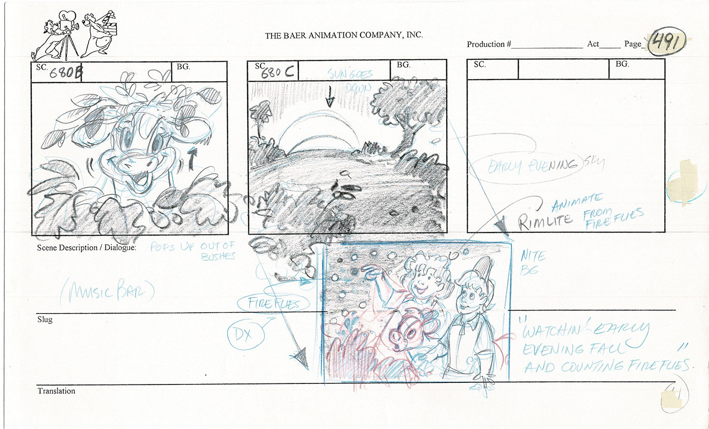 Annabelle's Wish Christmas Cartoon Animation Production Storyboard Cow from FOX 1997 A-046