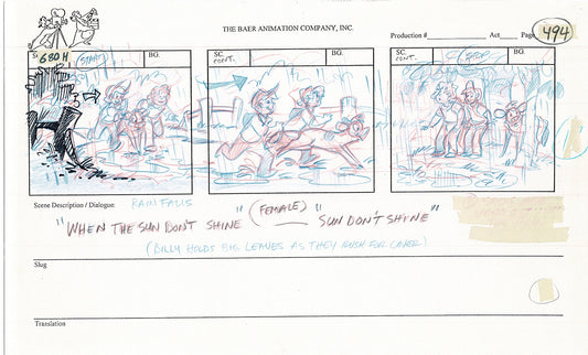 Annabelle's Wish Christmas Cartoon Animation Production Storyboard Cow from FOX 1997 A-049