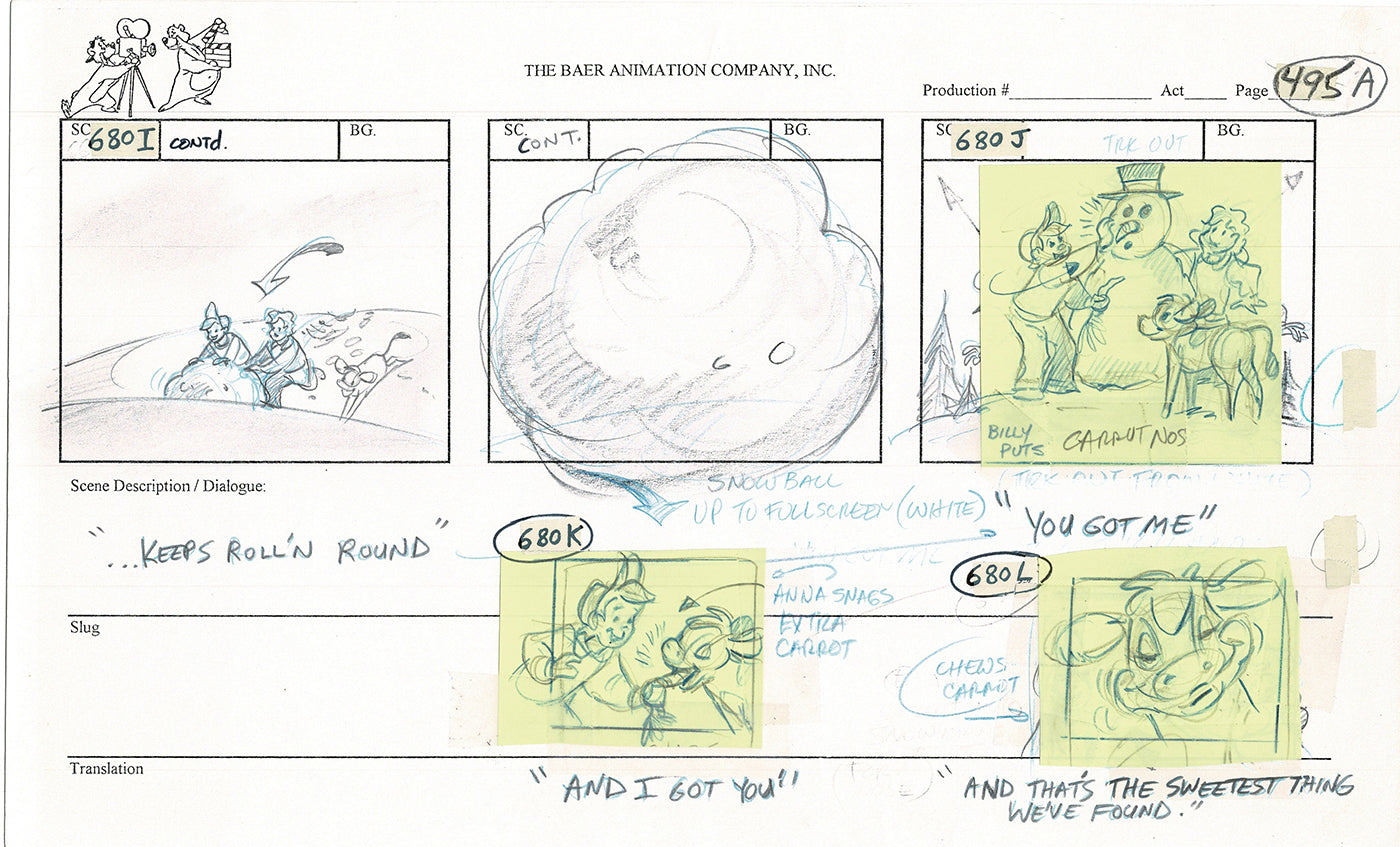 Annabelle's Wish Christmas Cartoon Animation Production Storyboard Cow from FOX 1997 A-051