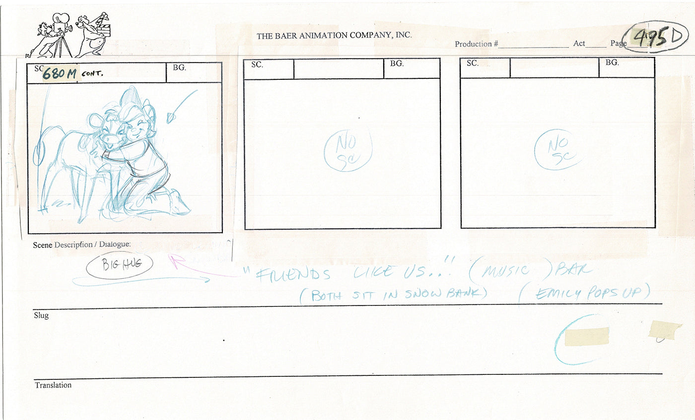 Annabelle's Wish Christmas Cartoon Animation Production Storyboard Cow from FOX 1997 A-054