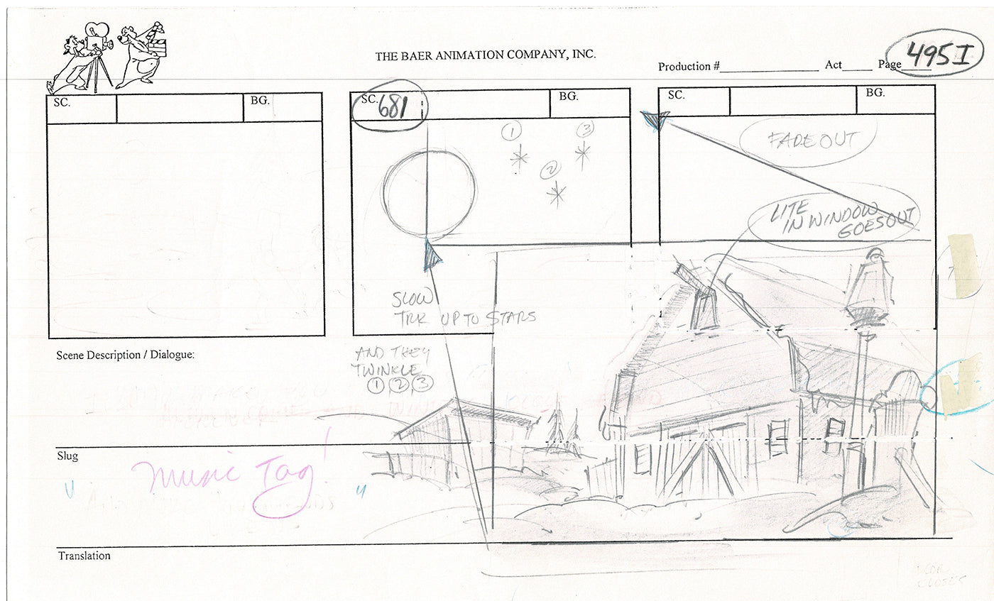 Annabelle's Wish Christmas Cartoon Animation Production Storyboard Cow from FOX 1997 A-059