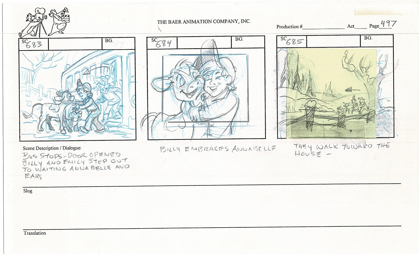 Annabelle's Wish Christmas Cartoon Animation Production Storyboard Cow from FOX 1997 A-061