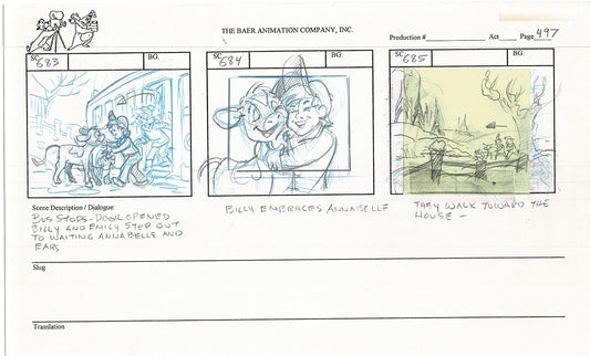 Annabelle's Wish Christmas Cartoon Animation Production Storyboard Cow from FOX 1997 A-061