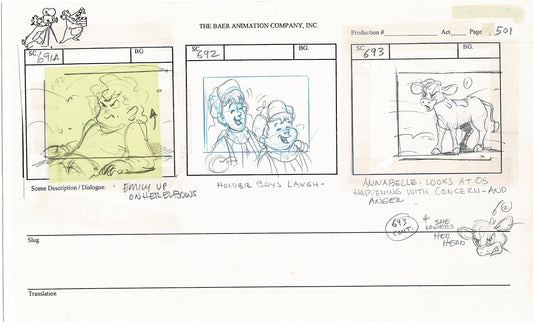 Annabelle's Wish Christmas Cartoon Animation Production Storyboard Cow from FOX 1997 A-065