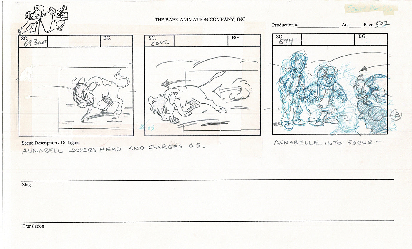 Annabelle's Wish Christmas Cartoon Animation Production Storyboard Cow from FOX 1997 A-066