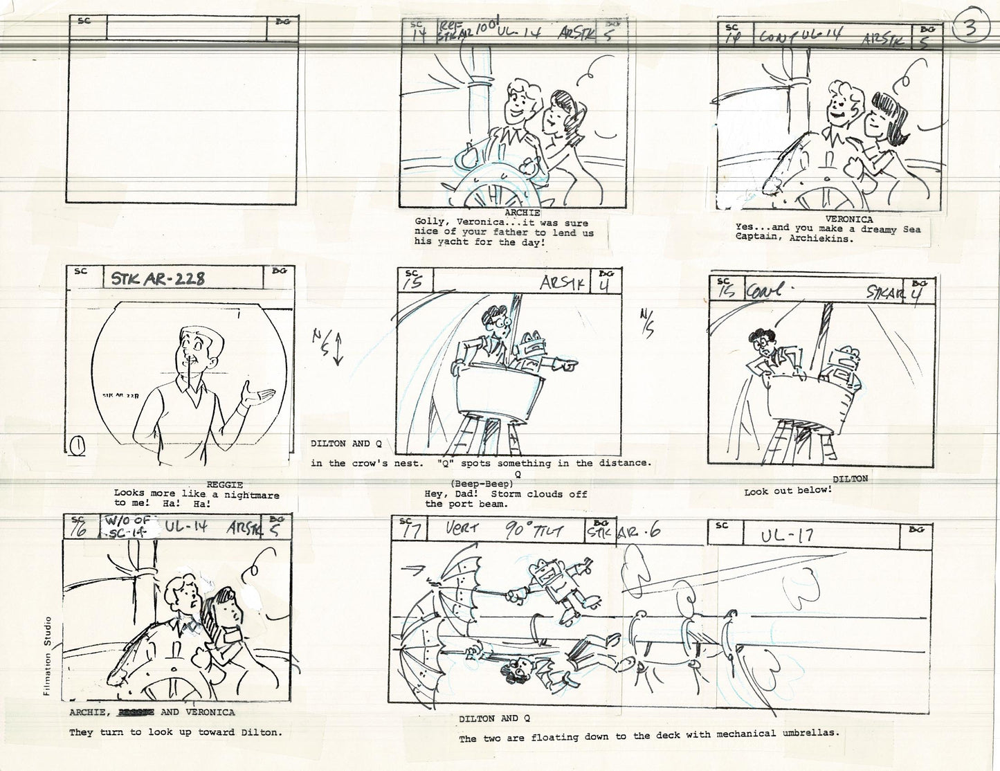 Archie Storyboard Cartoon Page Riverdale Animation Page Filmation 1977 A-004