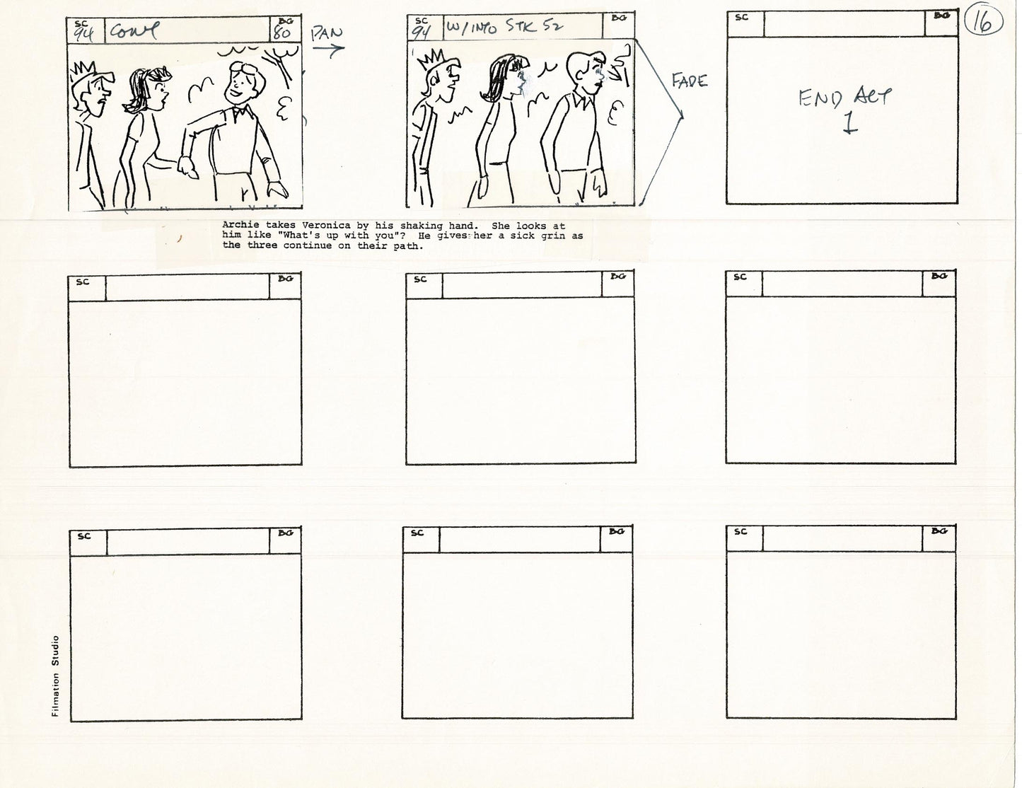 Archie Storyboard Cartoon Page Riverdale Animation Page Filmation 1977 A-017