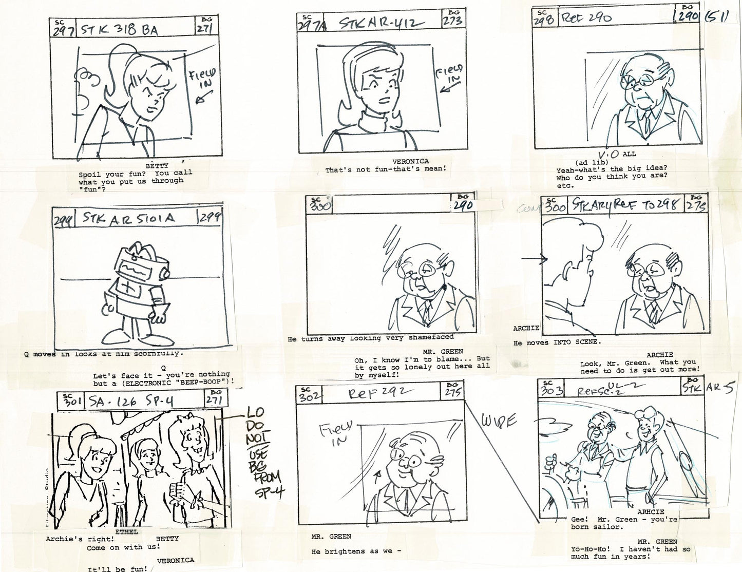 Archie Storyboard Cartoon Page Riverdale Animation Page Filmation 1977 A-054