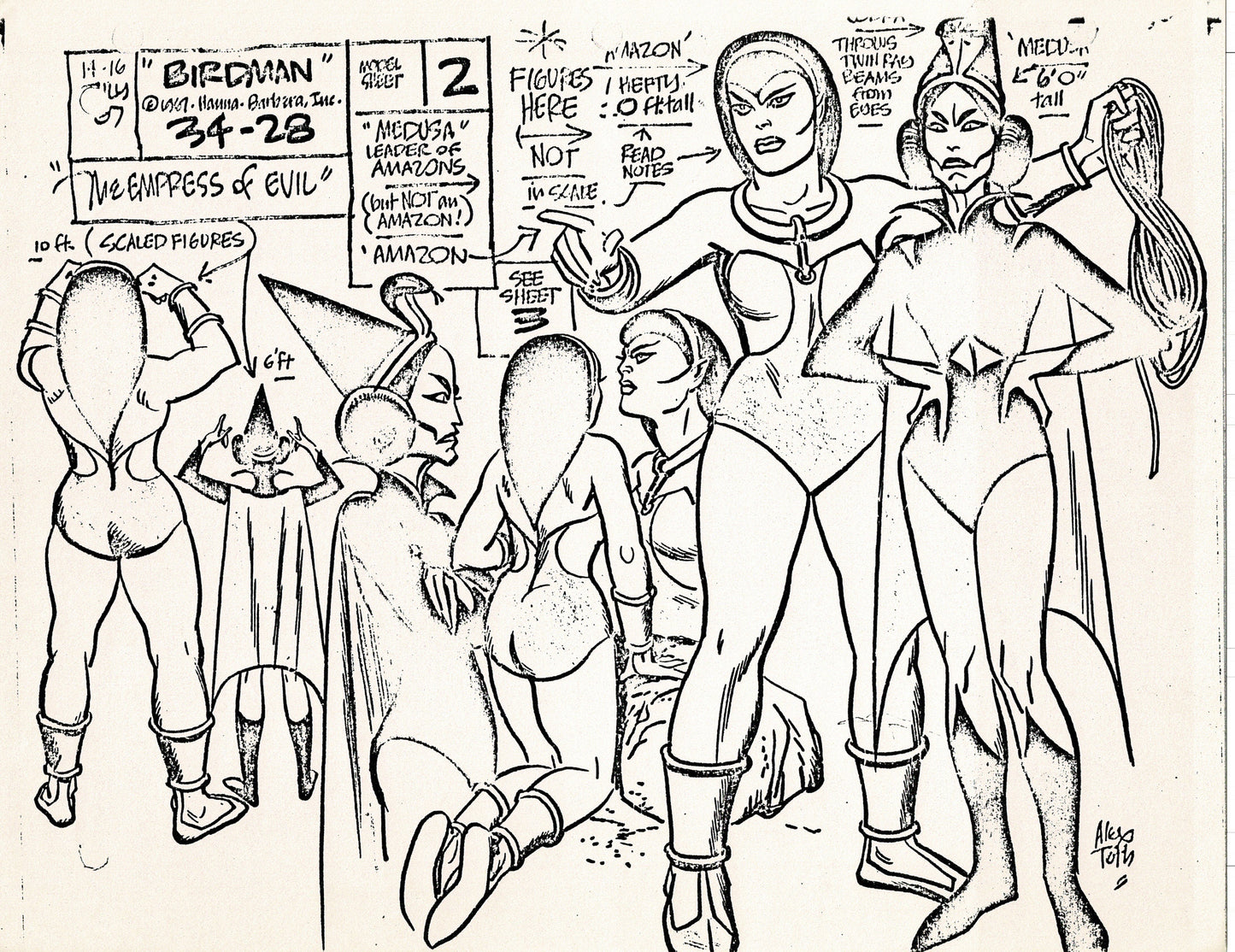 Birdman 1967 Alex Toth Production Model Sheet Copy Lot of 49 Pages from Hanna Barbera