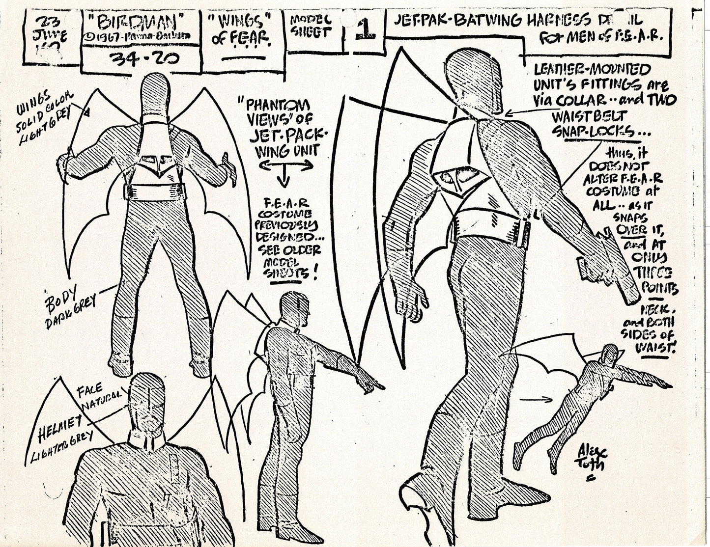 Birdman 1967 Alex Toth Production Model Sheet Copy Lot of 49 Pages from Hanna Barbera
