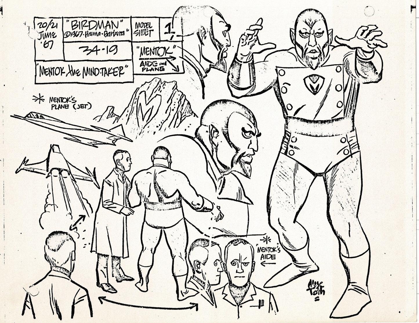 Birdman 1967 Alex Toth Production Model Sheet Copy Lot of 49 Pages from Hanna Barbera