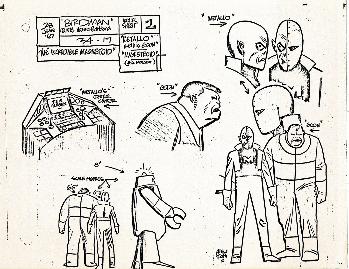 Birdman 1967 Alex Toth Production Model Sheet Copy Lot of 49 Pages from Hanna Barbera