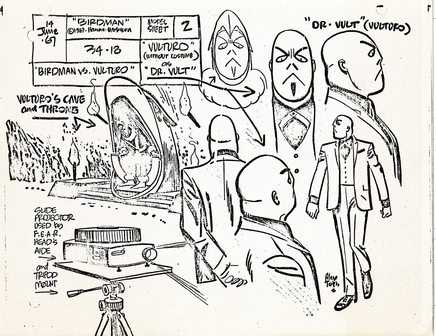 Birdman 1967 Alex Toth Production Model Sheet Copy Lot of 49 Pages from Hanna Barbera