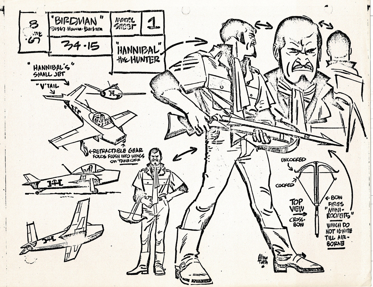 Birdman 1967 Alex Toth Production Model Sheet Copy Lot of 49 Pages from Hanna Barbera