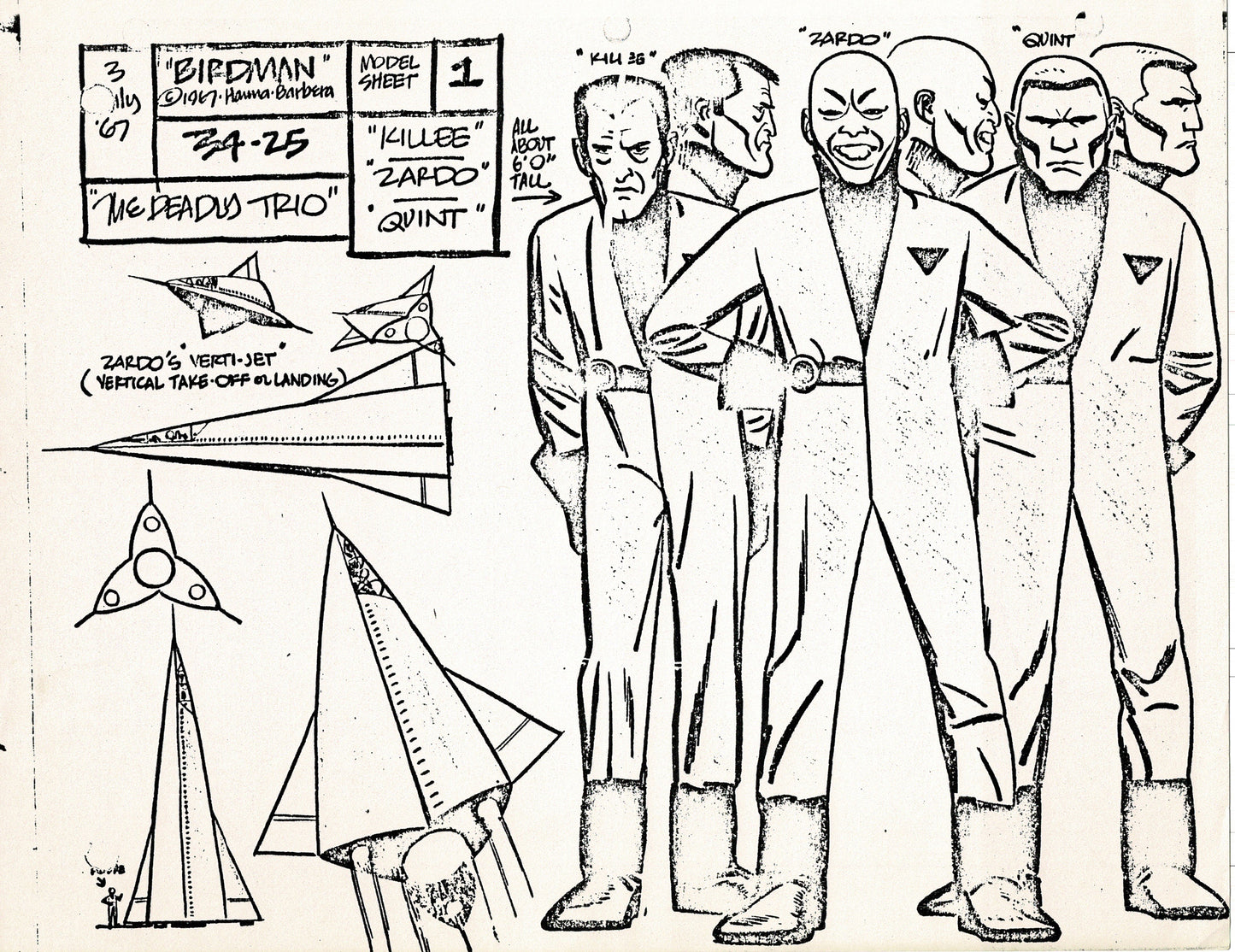 Birdman 1967 Alex Toth Production Model Sheet Copy Lot of 49 Pages from Hanna Barbera