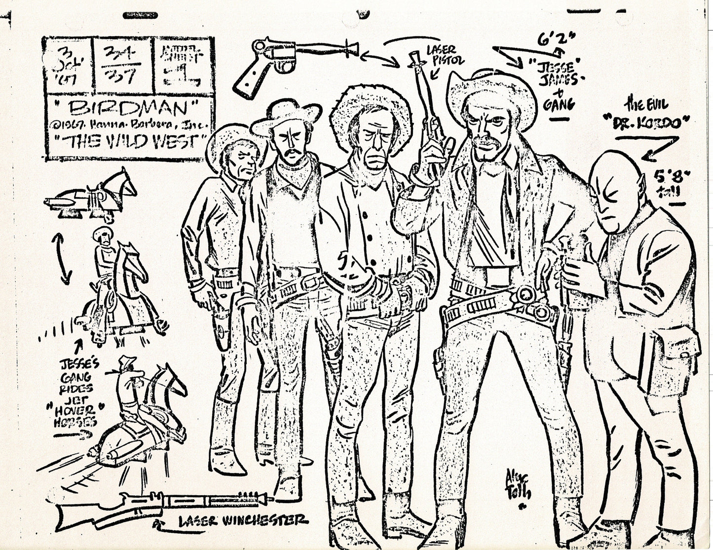 Birdman 1967 Alex Toth Production Model Sheet Copy Lot of 49 Pages from Hanna Barbera