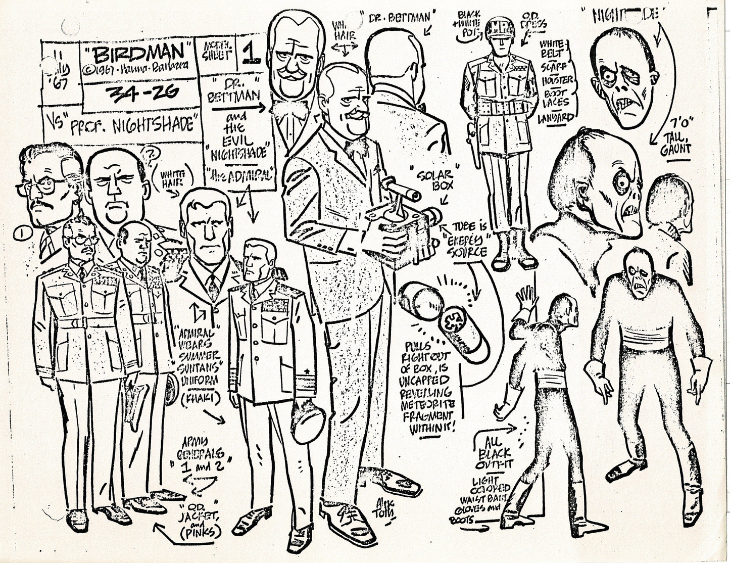 Birdman 1967 Alex Toth Production Model Sheet Copy Lot of 49 Pages from Hanna Barbera