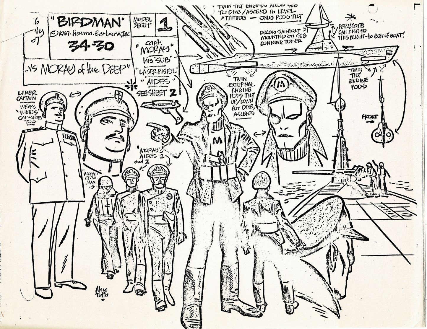 Birdman 1967 Alex Toth Production Model Sheet Copy Lot of 49 Pages from Hanna Barbera