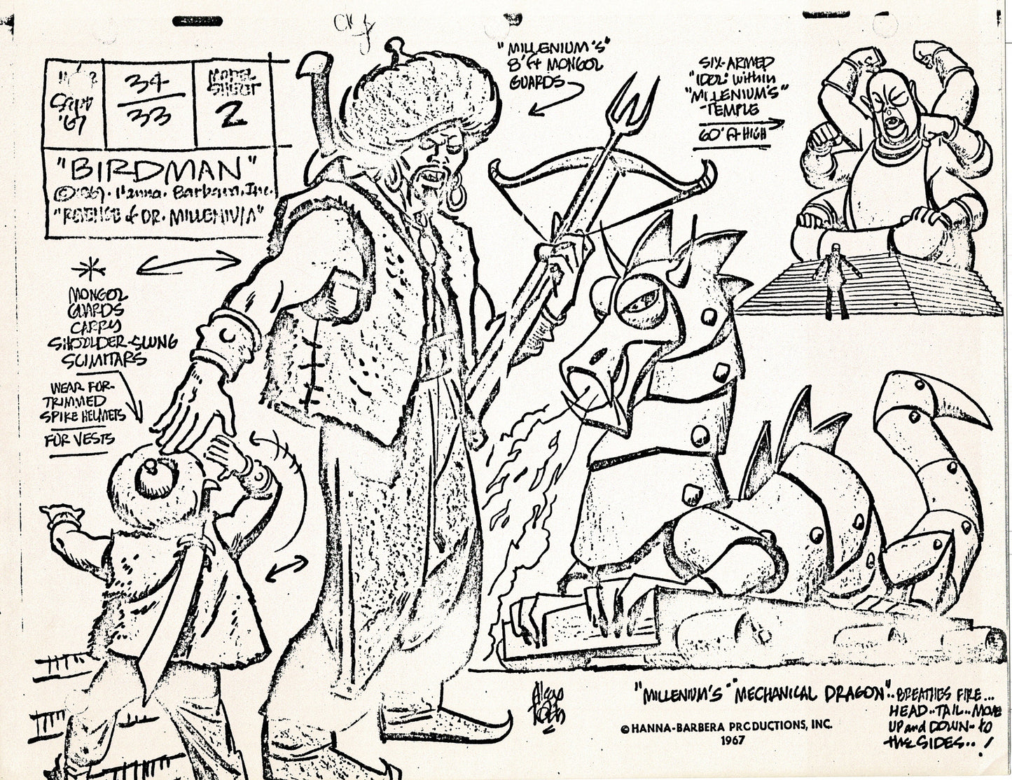 Birdman 1967 Alex Toth Production Model Sheet Copy Lot of 49 Pages from Hanna Barbera