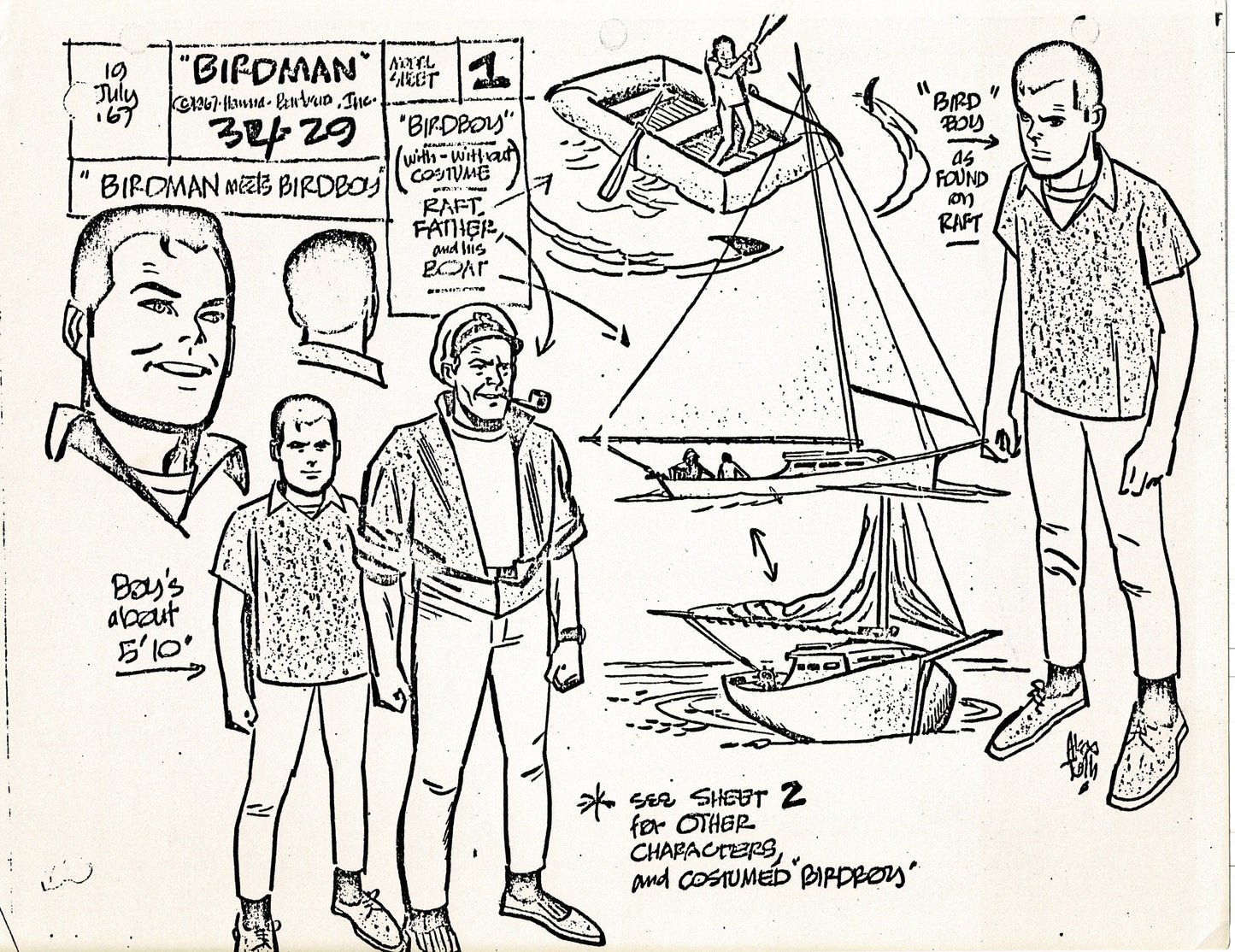 Birdman 1967 Alex Toth Production Model Sheet Copy Lot of 49 Pages from Hanna Barbera