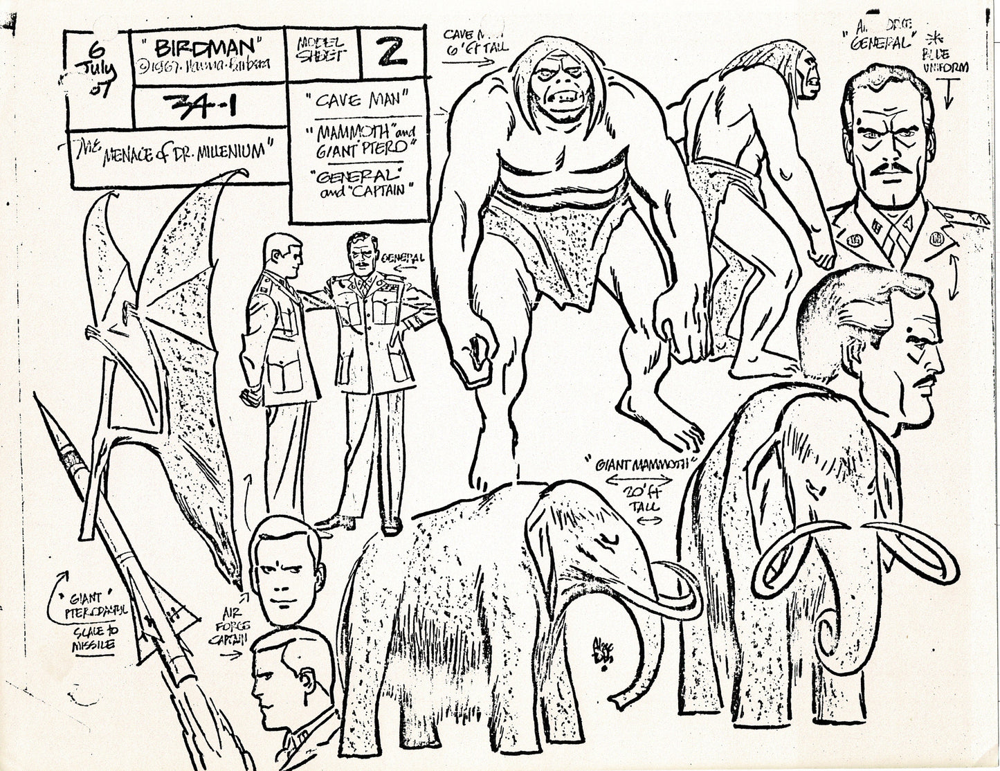 Birdman 1967 Alex Toth Production Model Sheet Copy Lot of 49 Pages from Hanna Barbera