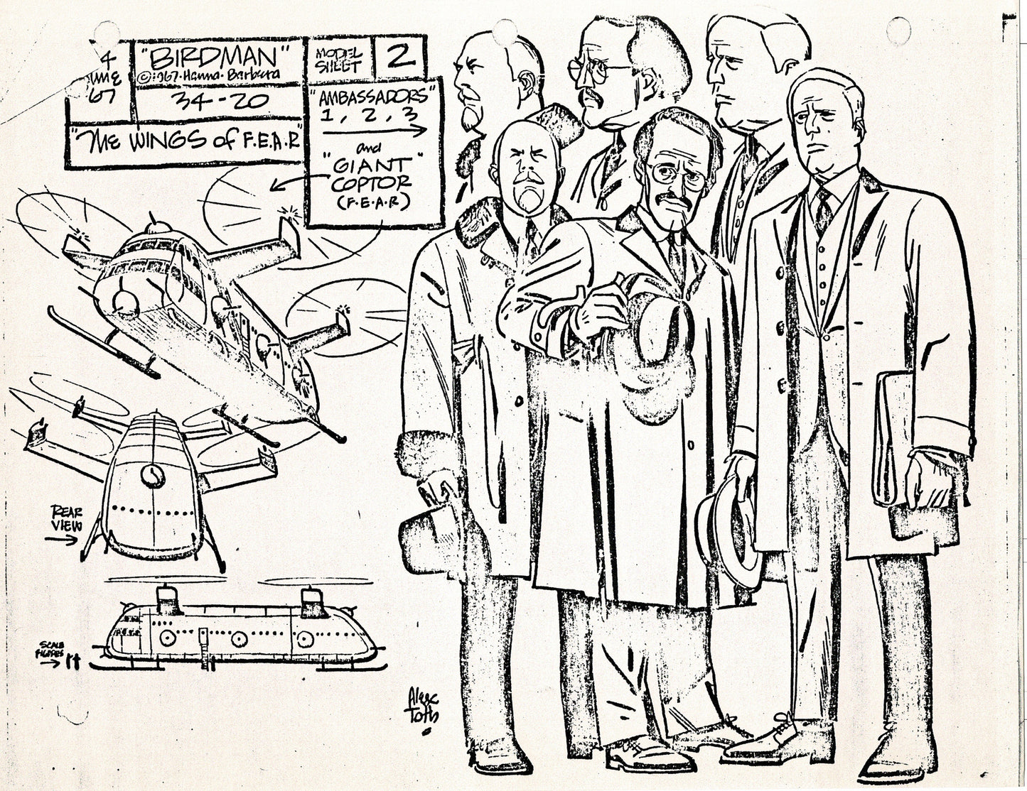 Birdman 1967 Alex Toth Production Model Sheet Copy Lot of 49 Pages from Hanna Barbera