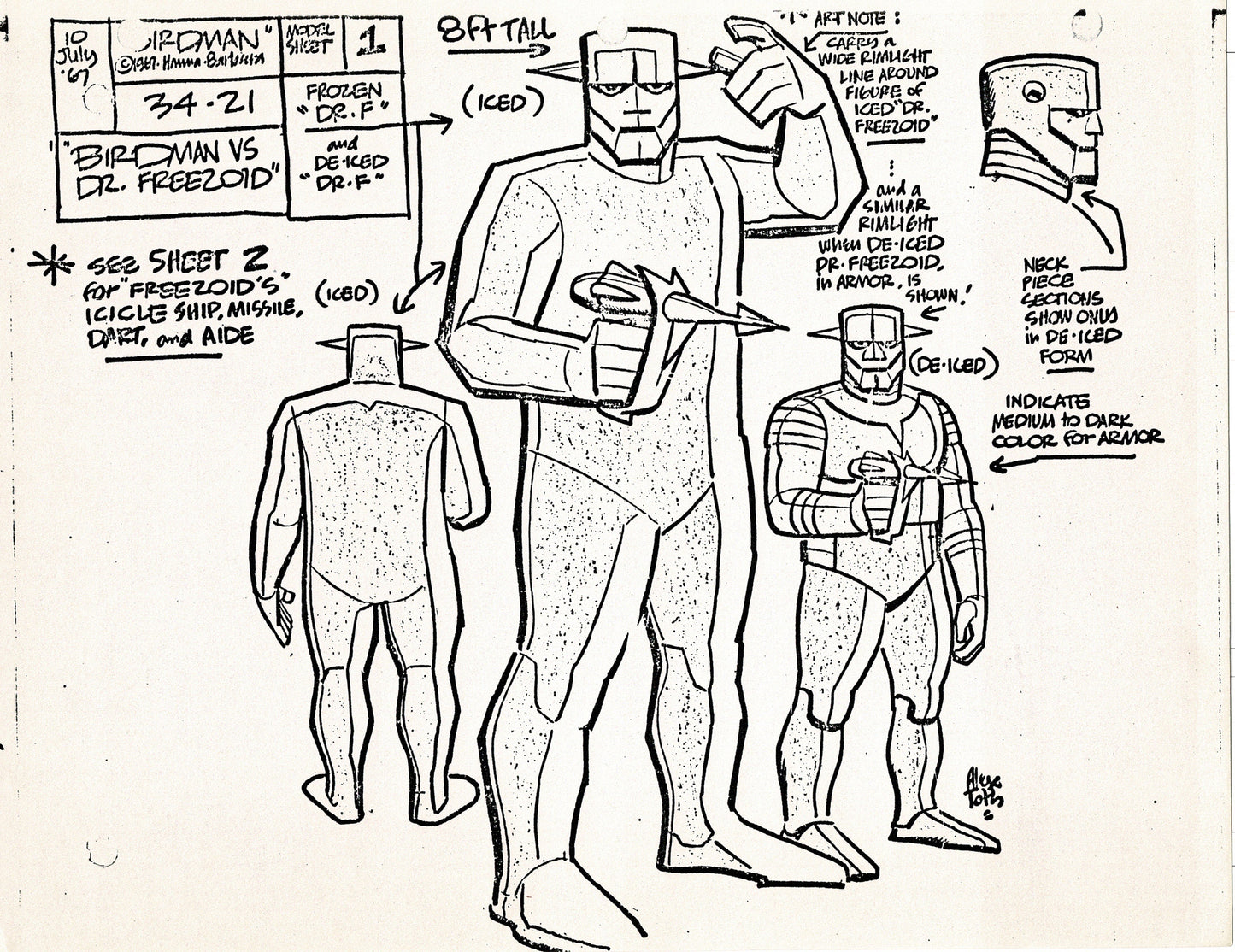 Birdman 1967 Alex Toth Production Model Sheet Copy Lot of 49 Pages from Hanna Barbera