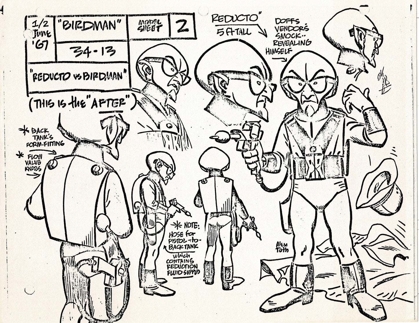 Birdman 1967 Alex Toth Production Model Sheet Copy Lot of 49 Pages from Hanna Barbera