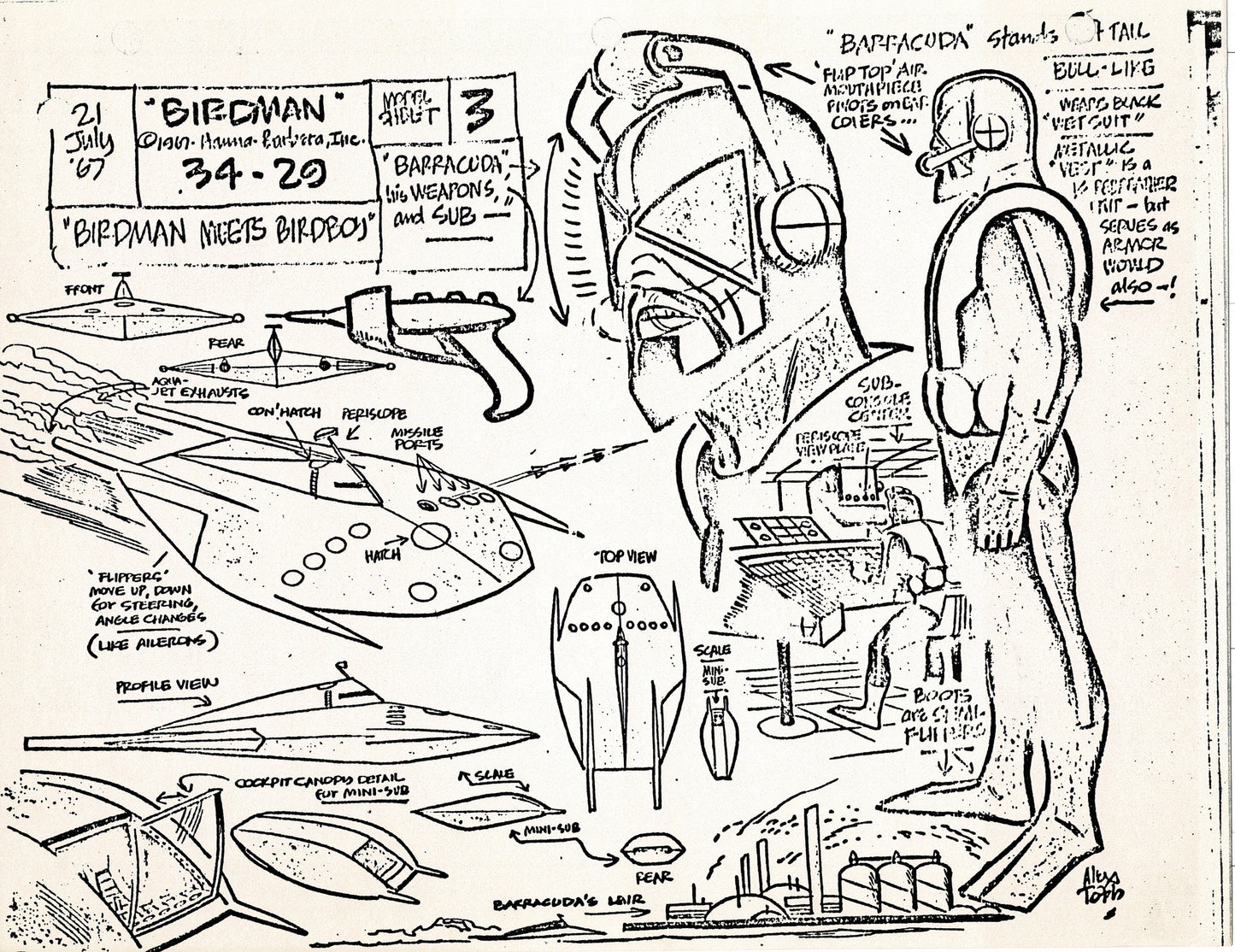 Birdman 1967 Alex Toth Production Model Sheet Copy Lot of 49 Pages from Hanna Barbera
