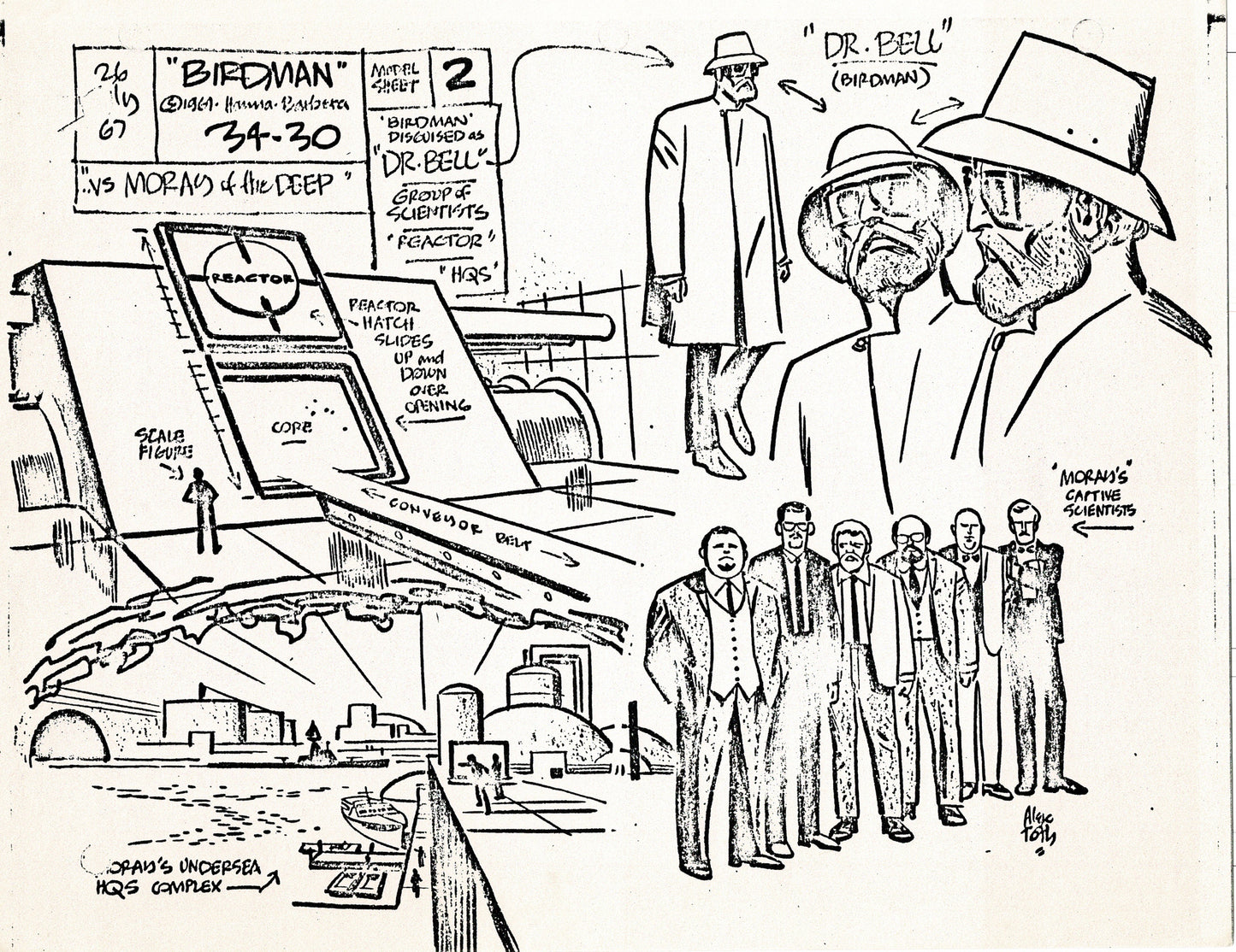 Birdman 1967 Alex Toth Production Model Sheet Copy Lot of 49 Pages from Hanna Barbera