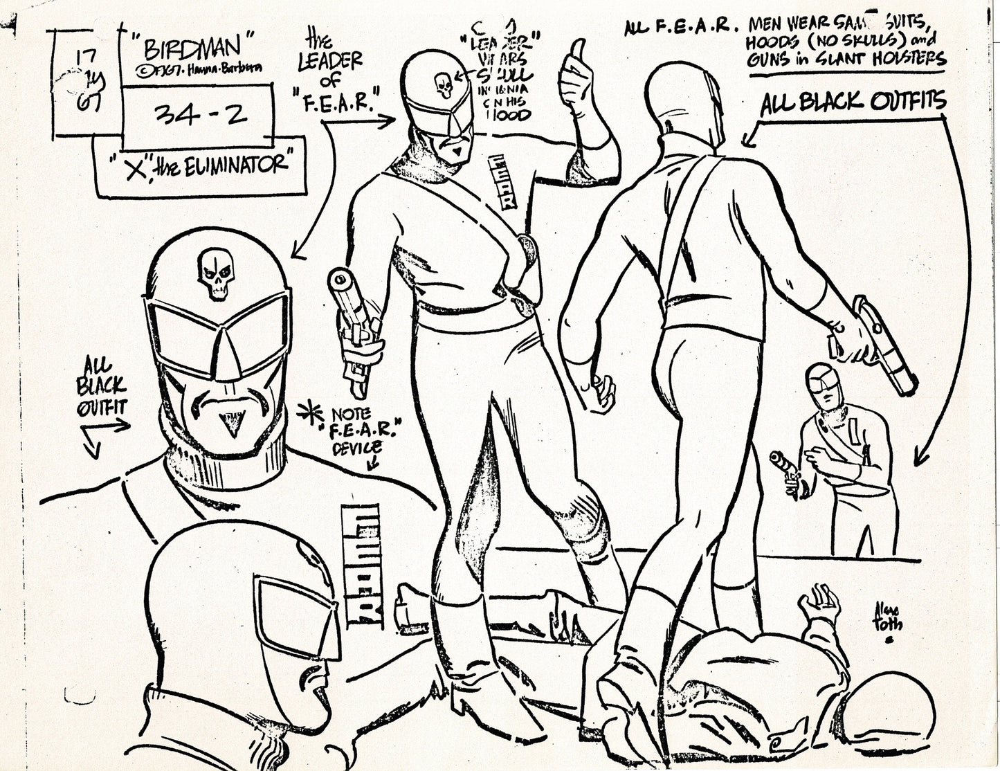 Birdman 1967 Alex Toth Production Model Sheet Copy Lot of 49 Pages from Hanna Barbera