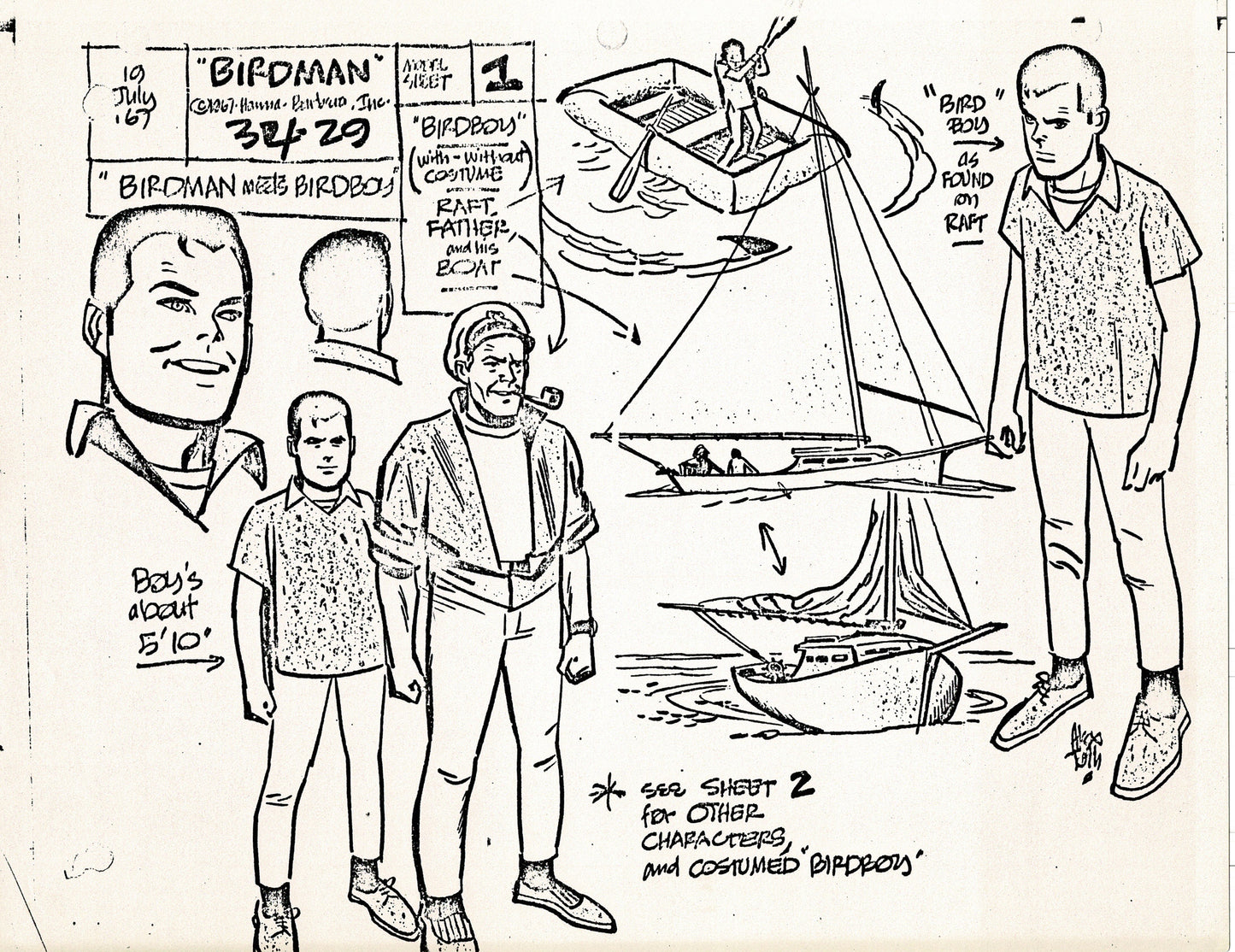 Birdman 1967 Alex Toth Production Model Sheet Copy Lot of 49 Pages from Hanna Barbera