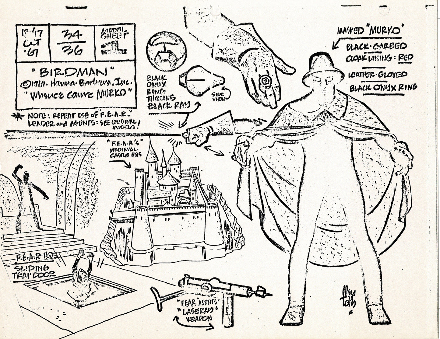 Birdman 1967 Alex Toth Production Model Sheet Copy Lot of 49 Pages from Hanna Barbera