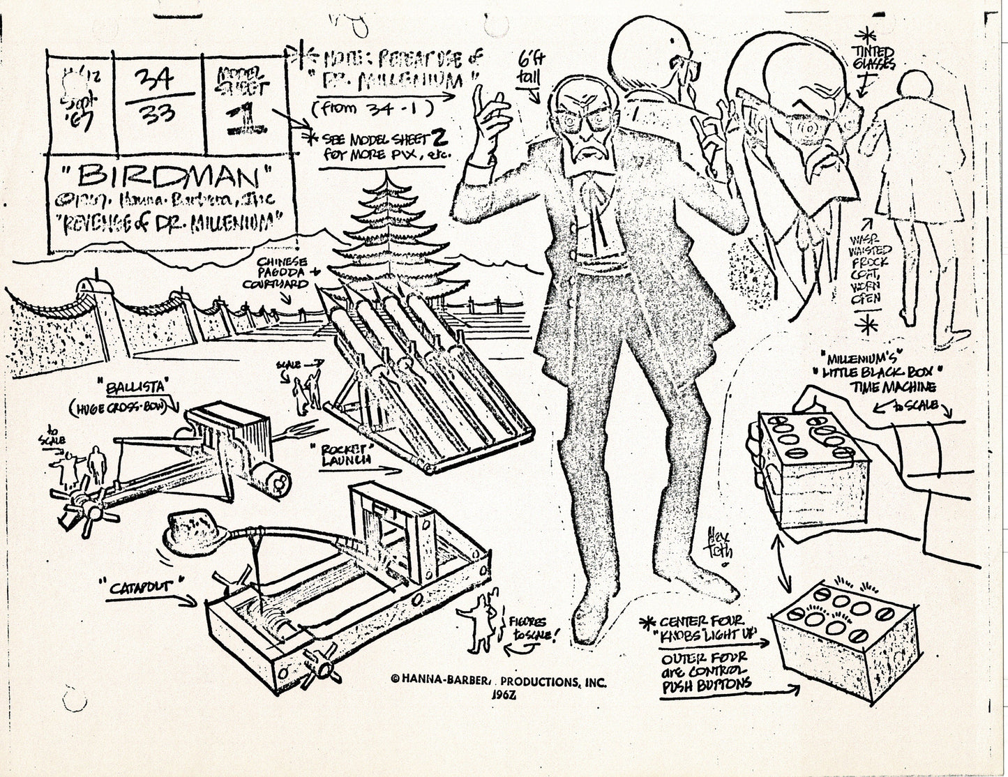 Birdman 1967 Alex Toth Production Model Sheet Copy Lot of 49 Pages from Hanna Barbera